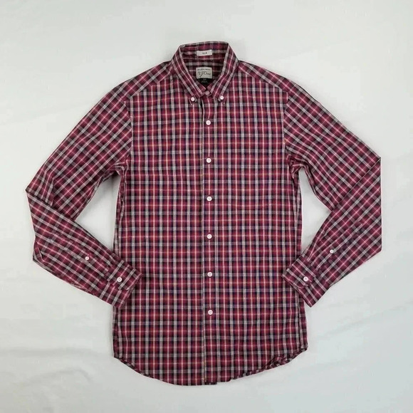 J Crew Button Down Red Plaid/Check Men's Size XS - Picture 1 of 6